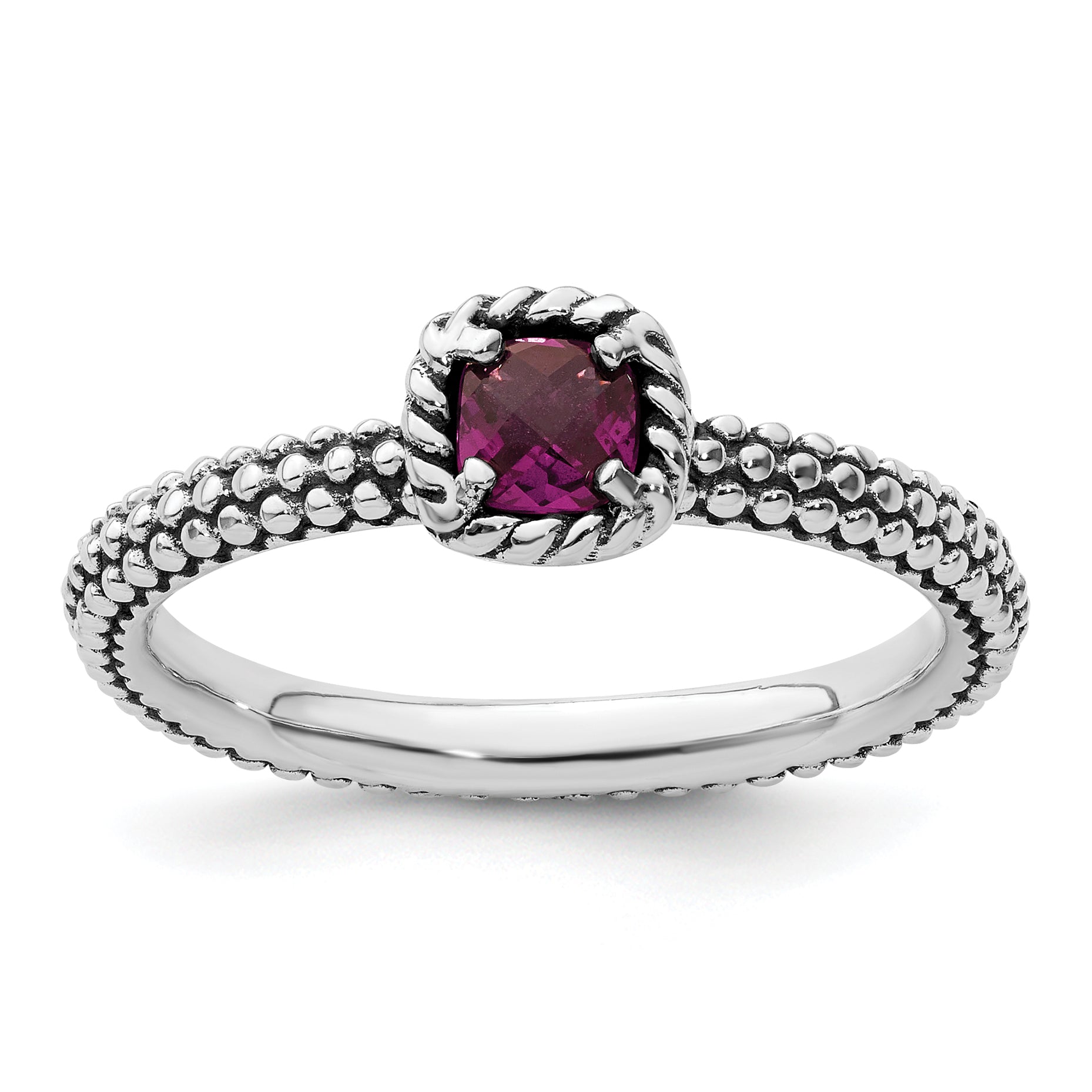 Sterling Silver Stackable Expressions Checker-cut Rhodolite Garnet Ring