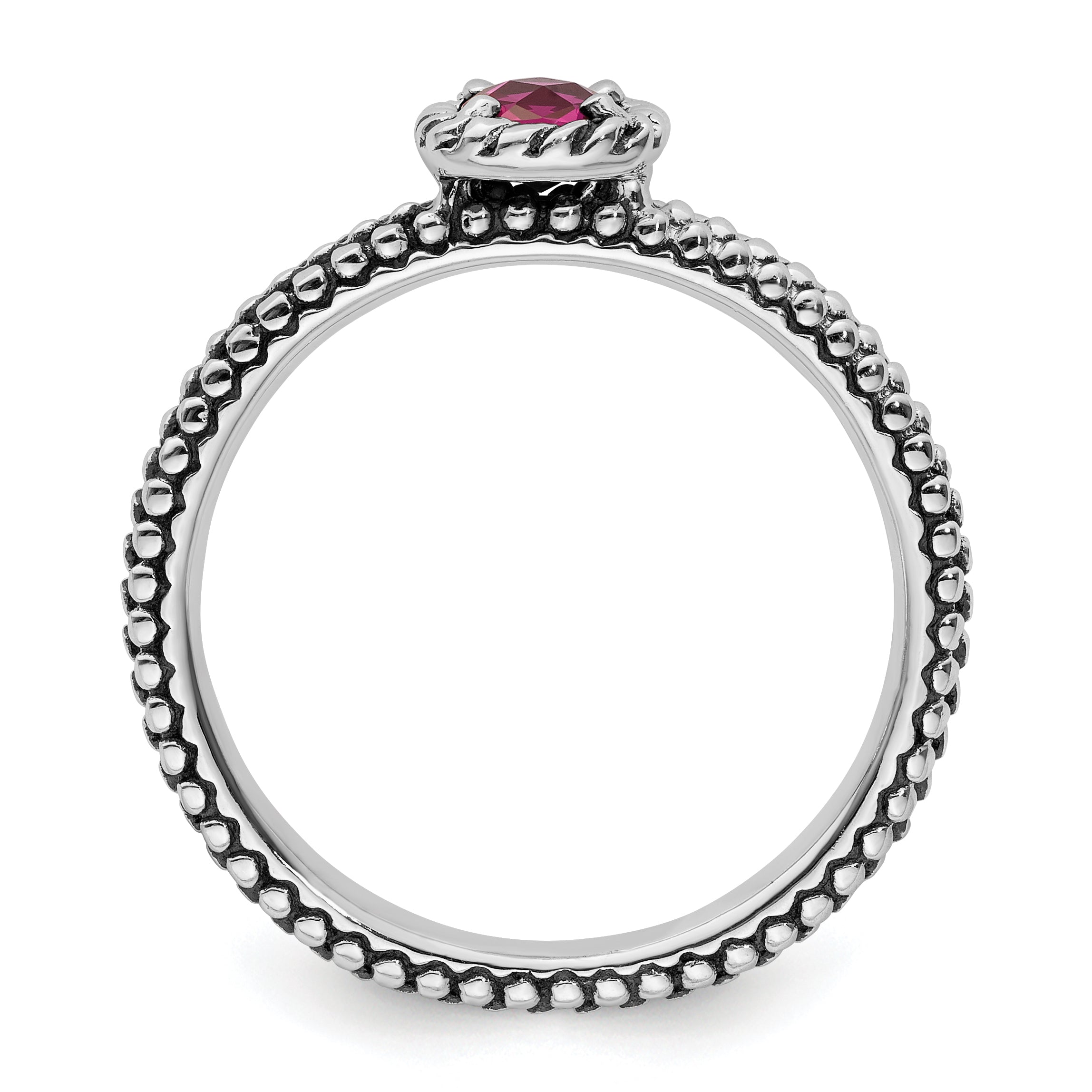 Sterling Silver Stackable Expressions Checker-cut Cr Ruby Antiqued Ring