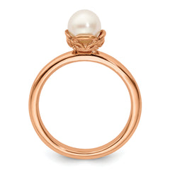 Sterling Silver Stack Exp. White Fresh Water Cultured Pearl Pink-plated Ring