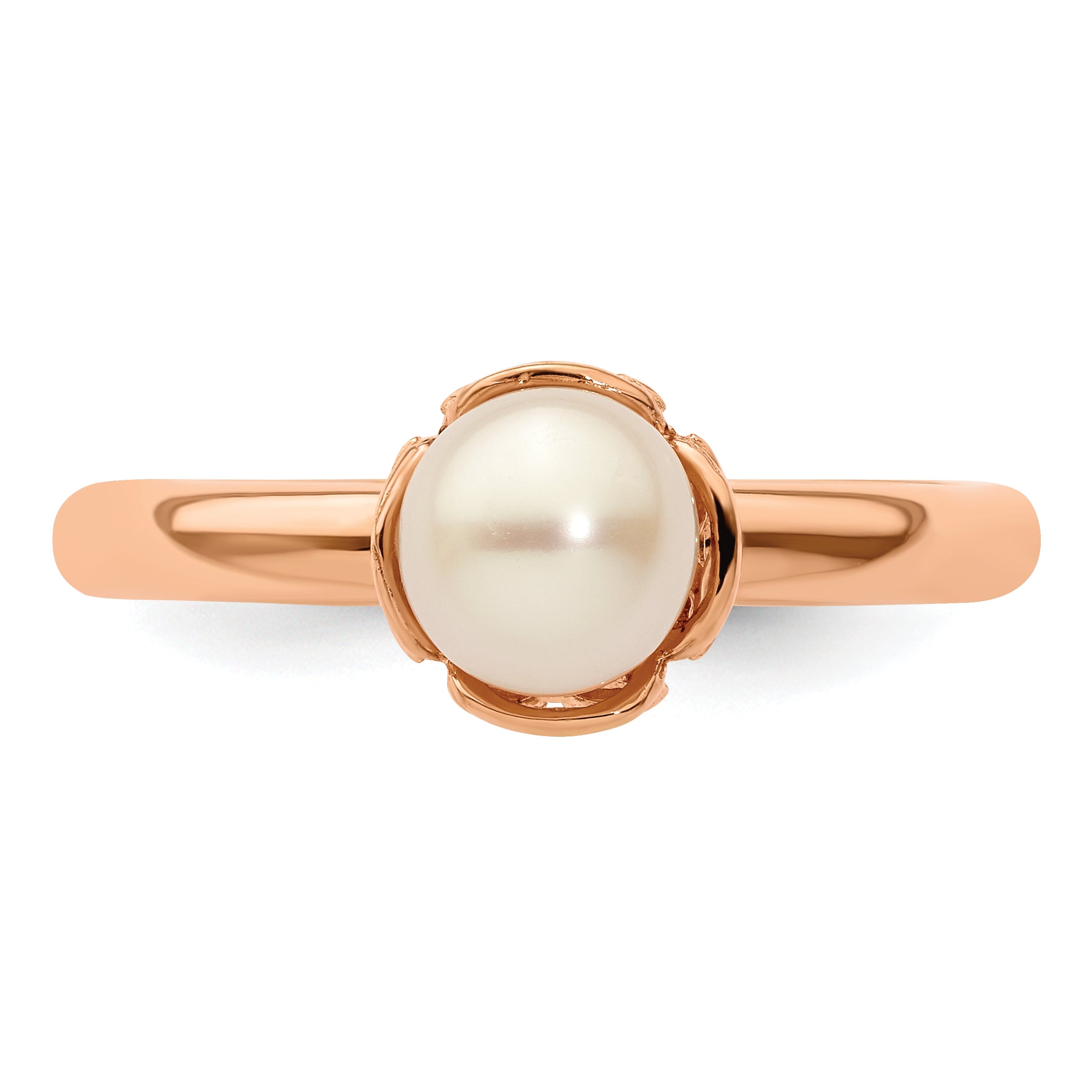 Sterling Silver Stack Exp. White Fresh Water Cultured Pearl Pink-plated Ring