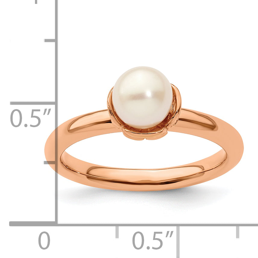 Sterling Silver Stack Exp. White Fresh Water Cultured Pearl Pink-plated Ring