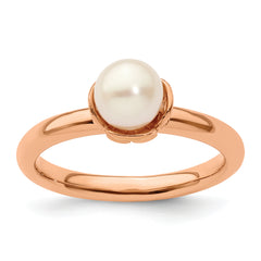 Sterling Silver Stack Exp. White Fresh Water Cultured Pearl Pink-plated Ring