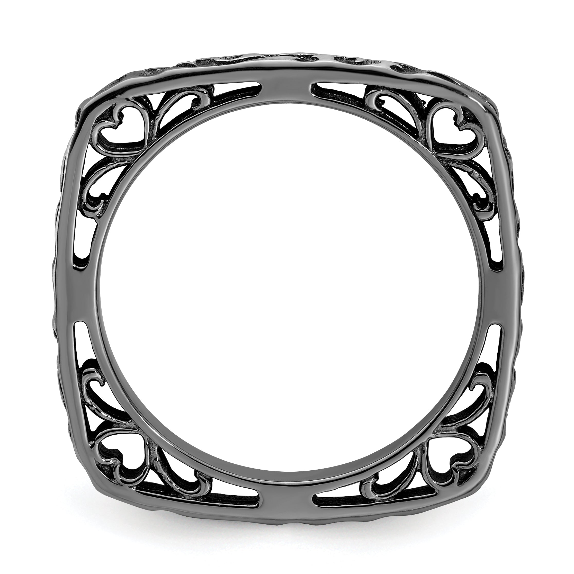 Sterling Silver Stackable Expressions Polished Black-plated Square Ring