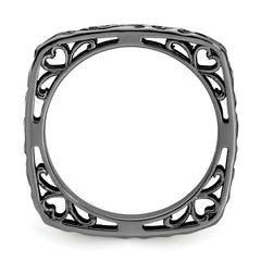 Sterling Silver Stackable Expressions Polished Black-plated Square Ring