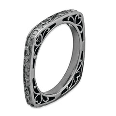 Sterling Silver Stackable Expressions Polished Black-plated Square Ring