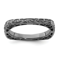 Sterling Silver Stackable Expressions Polished Black-plated Square Ring