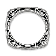 Sterling Silver Stackable Expressions Polished Black-plate Square Ring