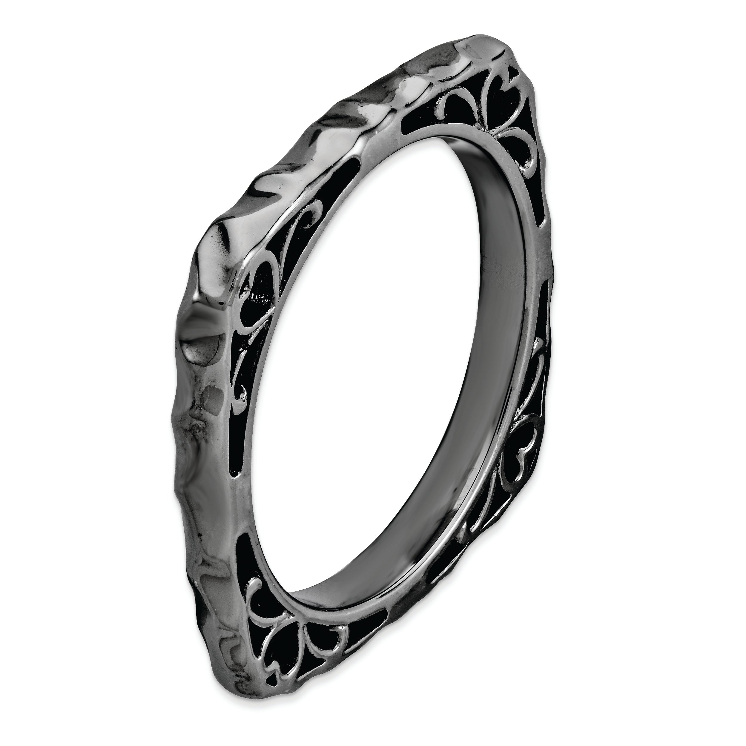 Sterling Silver Stackable Expressions Polished Black-plate Square Ring