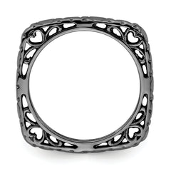 Sterling Silver Stackable Expressions Polished Black-plated Square Ring