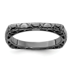 Sterling Silver Stackable Expressions Polished Black-plated Square Ring