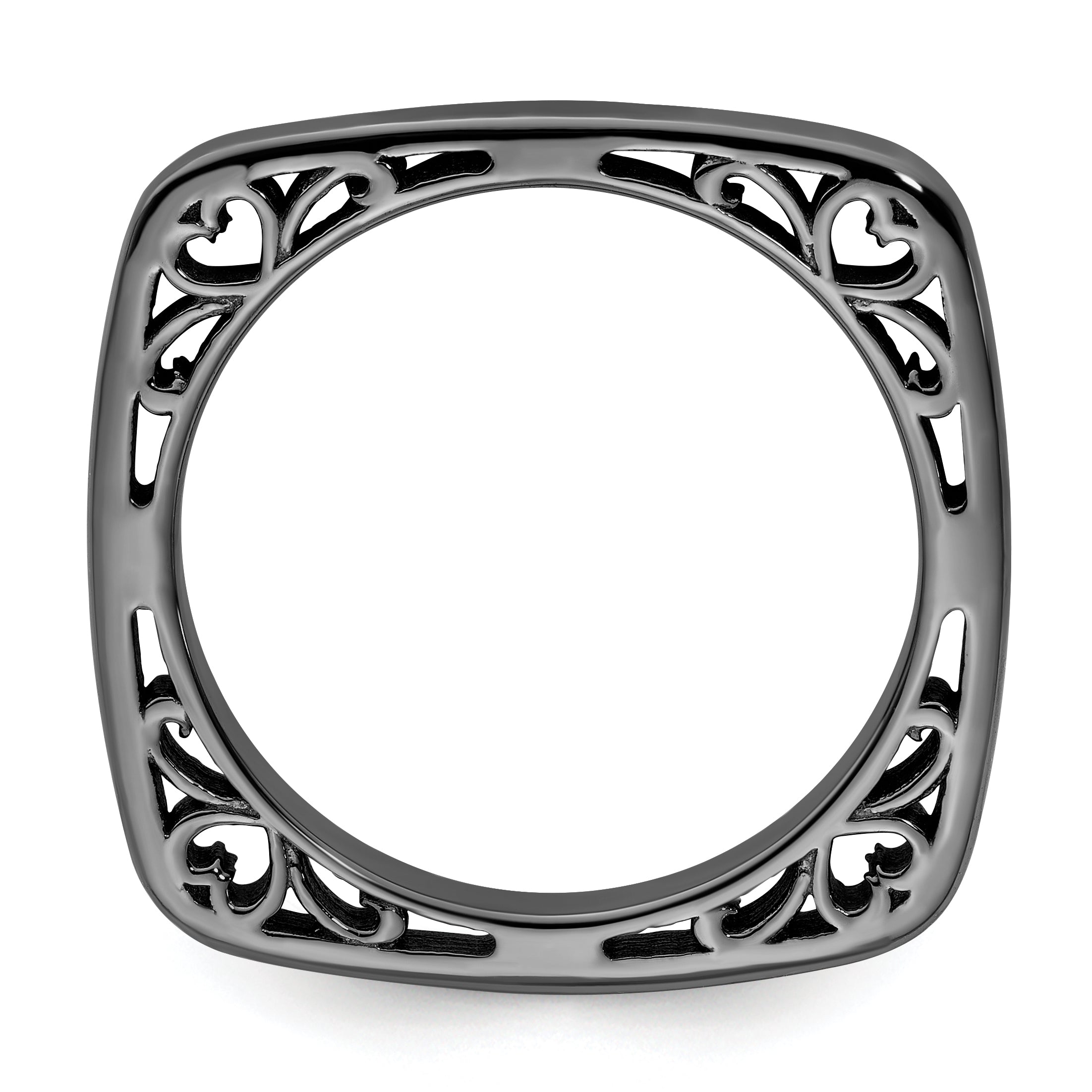 Sterling Silver Stackable Expressions Polished Black-plated Square Ring