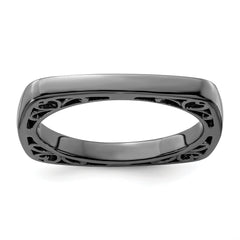 Sterling Silver Stackable Expressions Polished Black-plated Square Ring