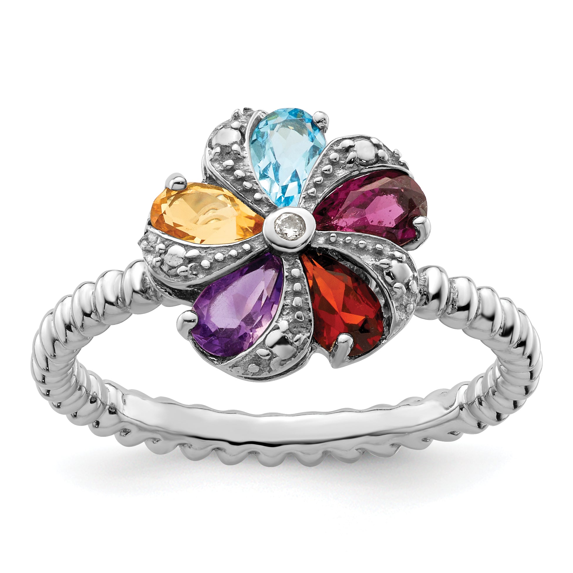 Sterling Silver Stackable Expressions Gemstone & Diamond Ring