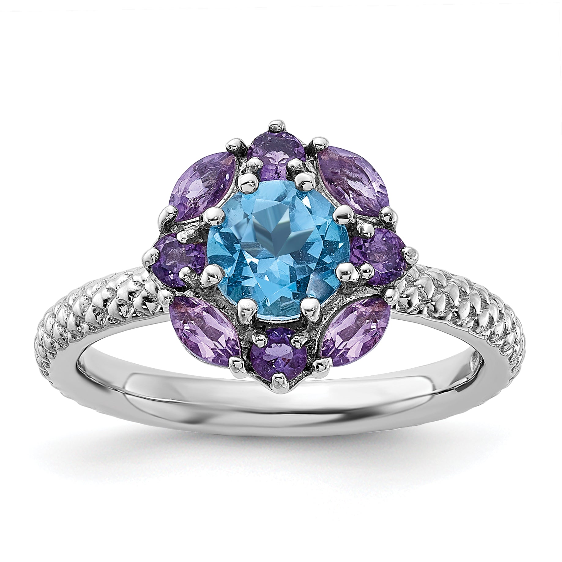 Sterling Silver Stackable Expressions Amethyst and Blue Topaz Ring