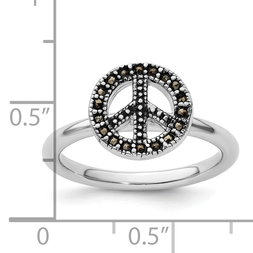 Sterling Silver Stackable Expressions Marcasite Peace Sign Ring