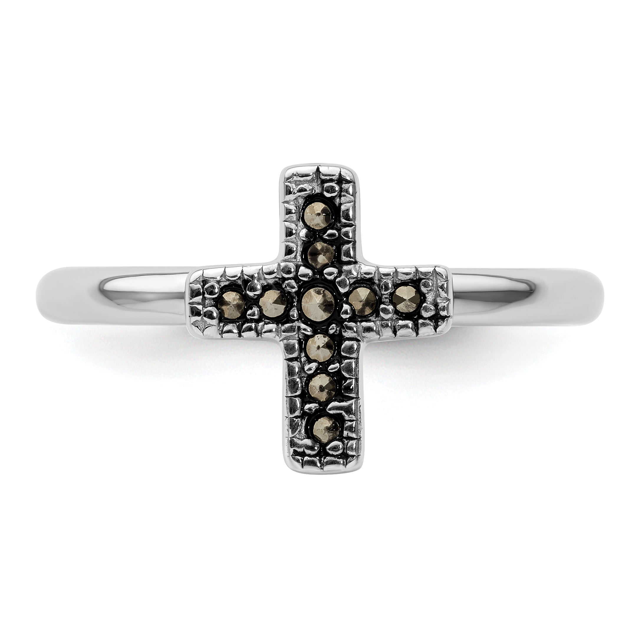 Sterling Silver Stackable Expressions Marcasite Cross Ring - 5