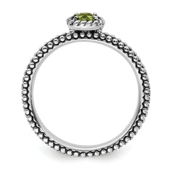 Sterling Silver Stackable Expressions Checker-cut Peridot Antiqued Ring