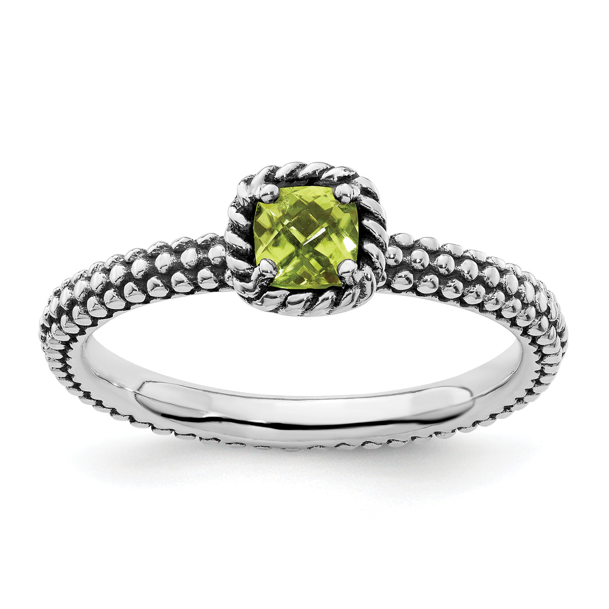 Sterling Silver Stackable Expressions Checker-cut Peridot Antiqued Ring