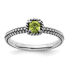 Sterling Silver Stackable Expressions Checker-cut Peridot Antiqued Ring