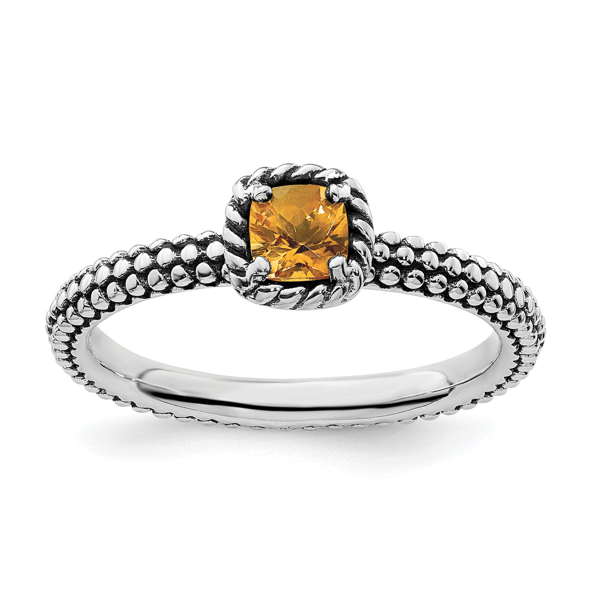 Sterling Silver Stackable Expressions Checker-cut Citrine Antiqued Ring