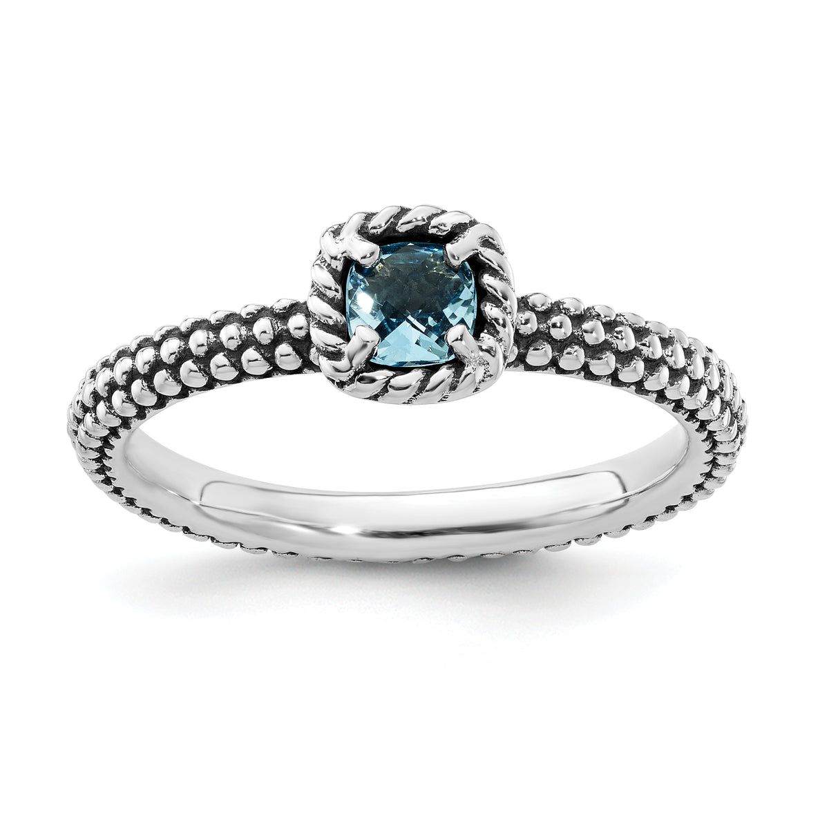 Sterling Silver Stackable Expressions Checker-cut Blue Topaz Antiqued Ring