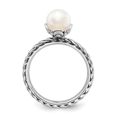 Sterling Silver Stack Exp. 7.0-7.5mm White FW Cultured Pearl Ring