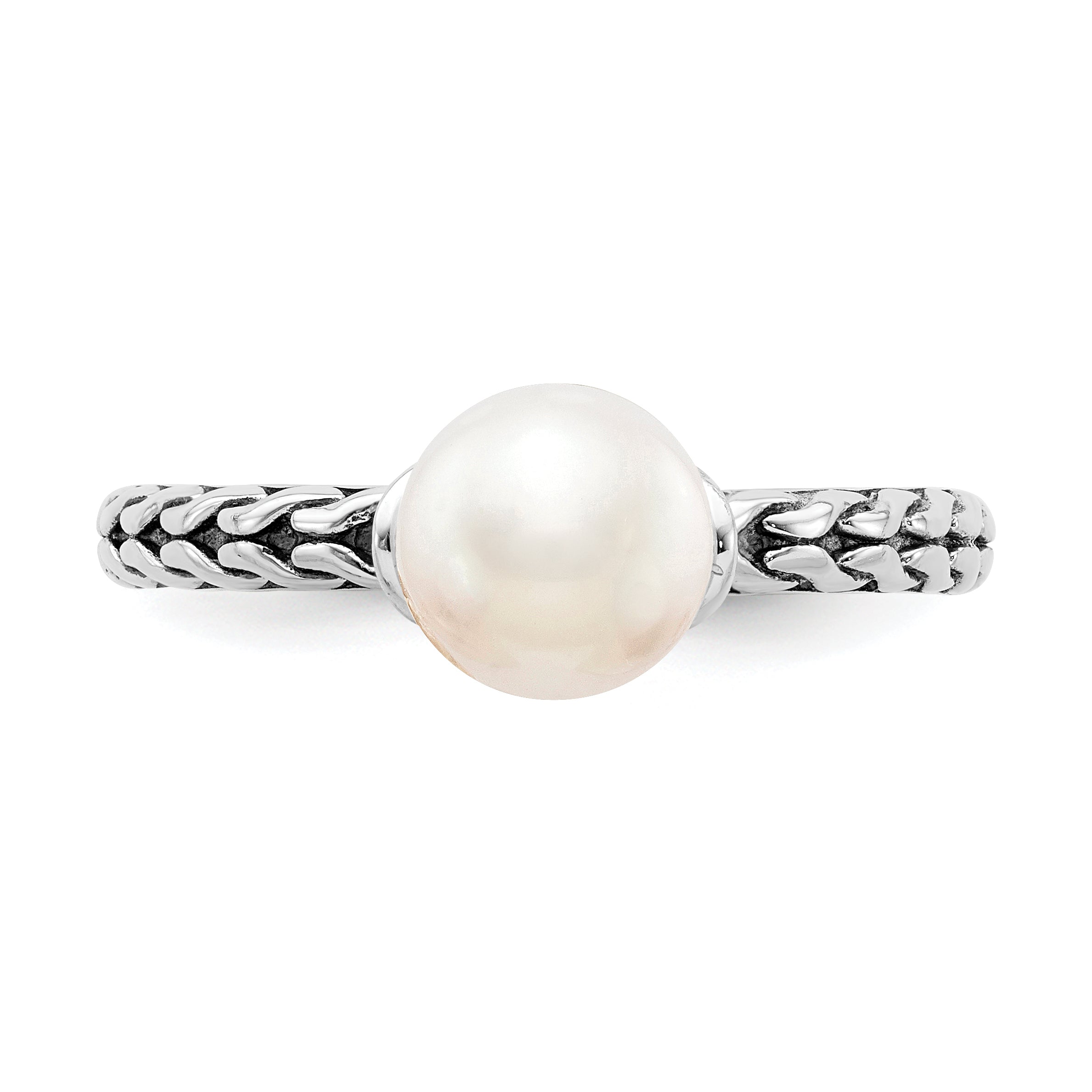 Sterling Silver Stack Exp. 7.0-7.5mm White FW Cultured Pearl Ring