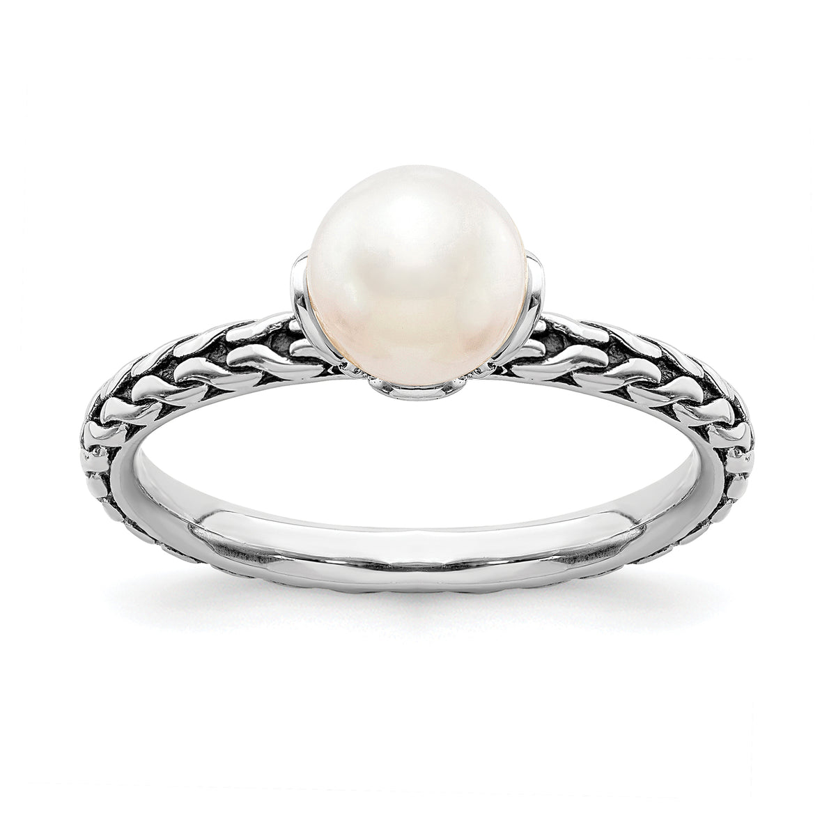 Sterling Silver Stack Exp. 7.0-7.5mm White FW Cultured Pearl Ring