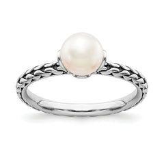 Sterling Silver Stack Exp. 7.0-7.5mm White FW Cultured Pearl Ring