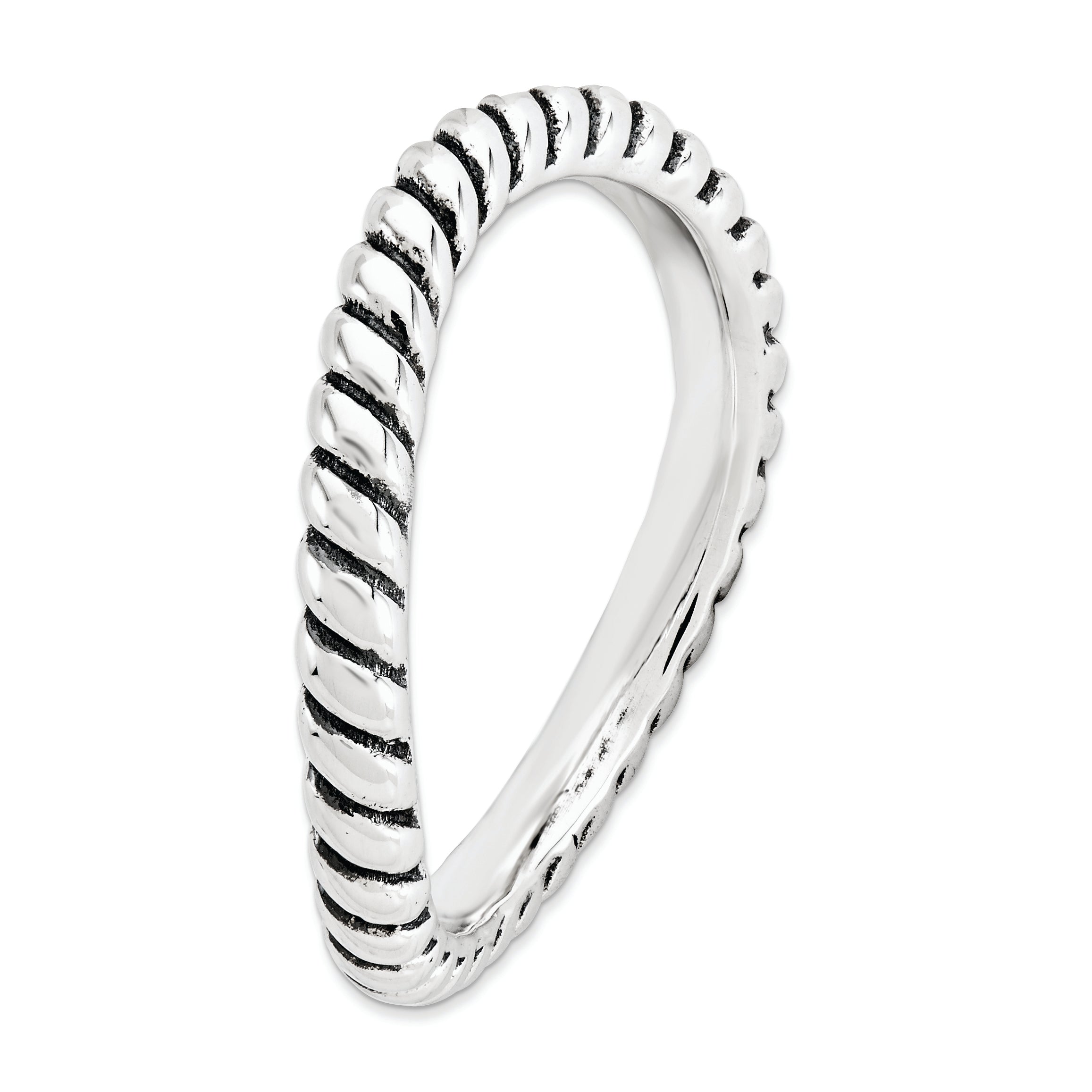 Sterling Silver Stackable Expressions Polished Antiqued Wave Ring