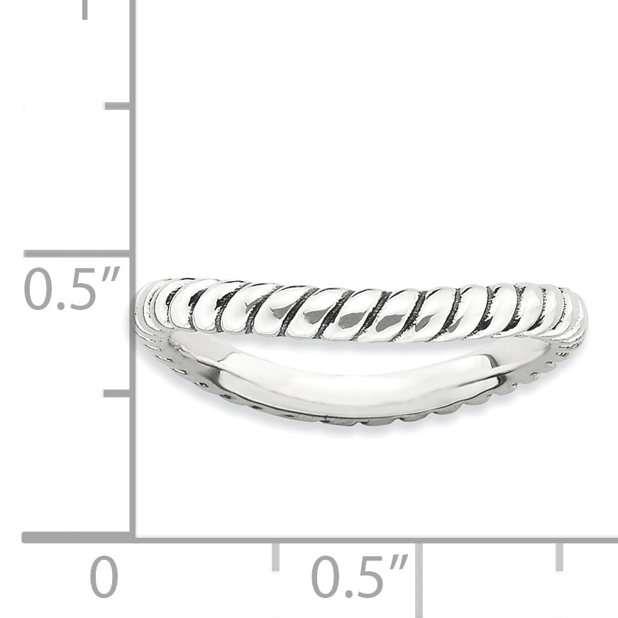 Sterling Silver Stackable Expressions Polished Antiqued Wave Ring