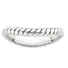 Sterling Silver Stackable Expressions Polished Antiqued Wave Ring