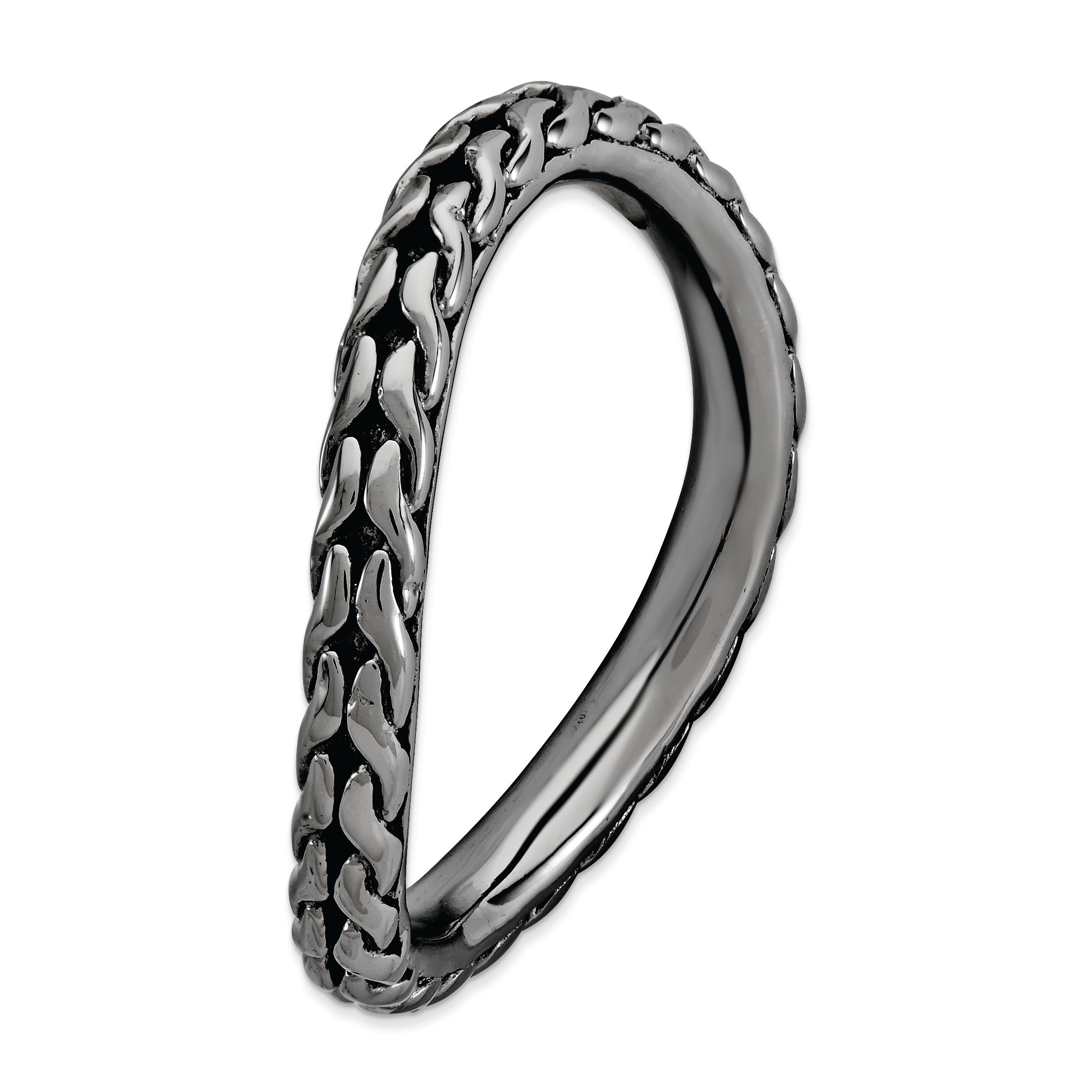 Sterling Silver Stackable Expressions Polished Black-plated Wave Ring