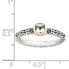 Sterling Silver & 14k Stackable Expressions Checker-cut White Topaz Ring