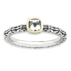 Sterling Silver & 14k Stackable Expressions Checker-cut White Topaz Ring