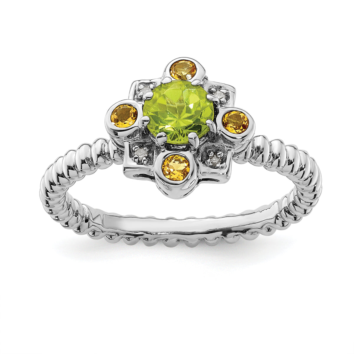 Sterling Silver Stackable Expressions Peridot, Citrine & Diamond Ring