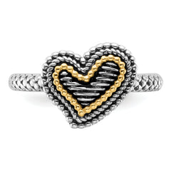 Sterling Silver & 14k Stackable Expressions Antiqued Heart Ring