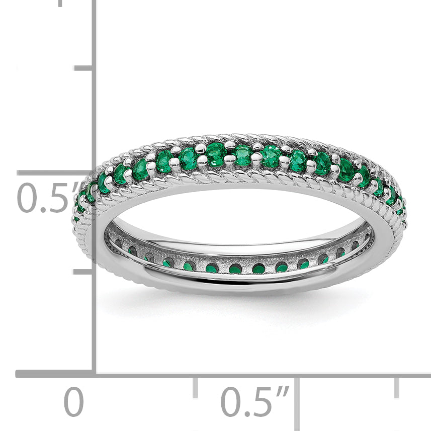 Sterling Silver Stackable Expressions Polished Cr. Emerald Eternity Ring