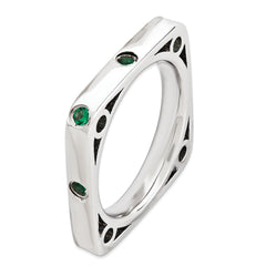 Sterling Silver Stackable Expressions Polished Created Emerald Square Ring