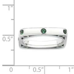 Sterling Silver Stackable Expressions Polished Created Emerald Square Ring