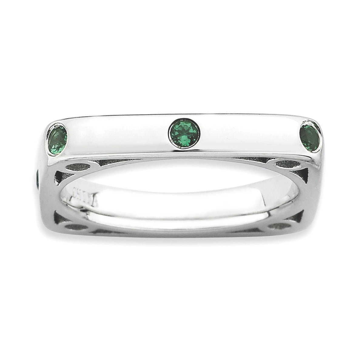 Sterling Silver Stackable Expressions Polished Created Emerald Square Ring