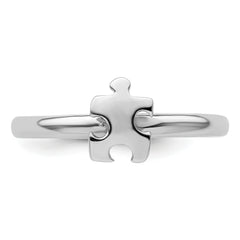 Sterling Silver Stackable Exp. Rhodium-plated Awareness Puzzle Piece Ring