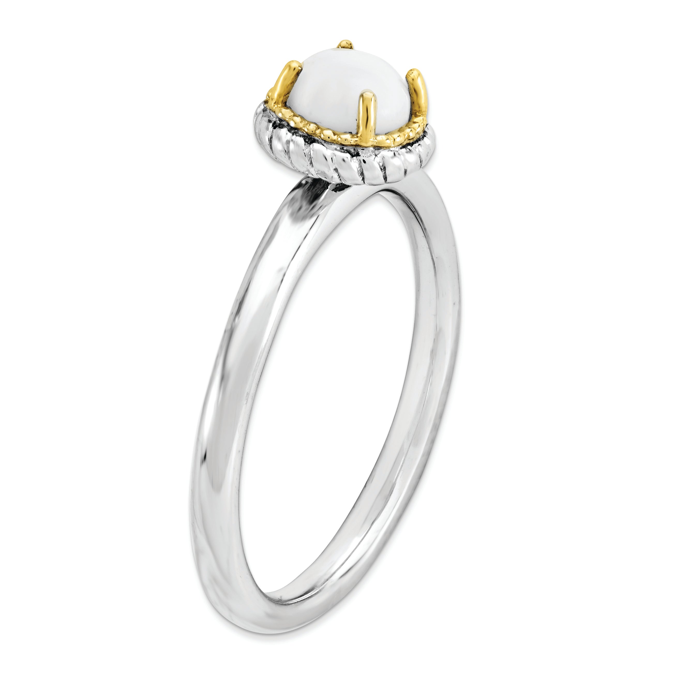 Sterling Silver & 14k Stackable Expressions White Agate Polished Ring