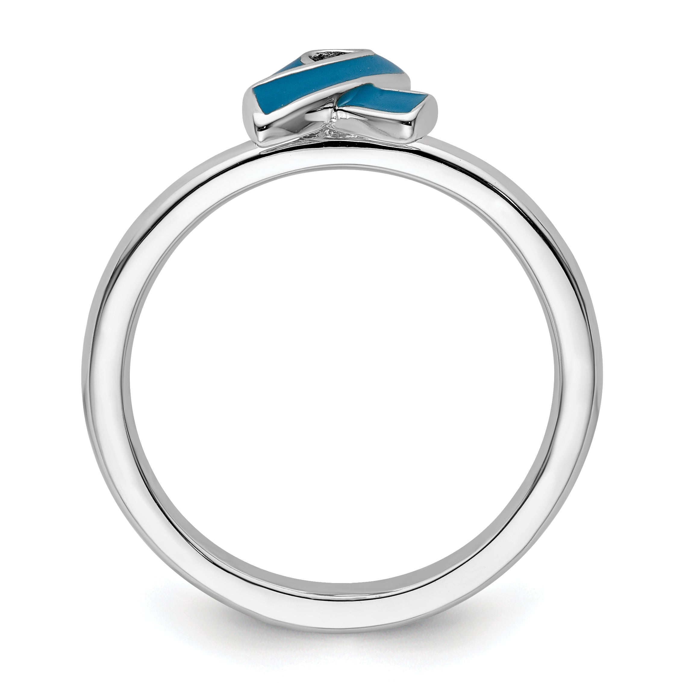 Sterling Silver Stackable Expressions Blue Enameled Awareness Ribbon Ring