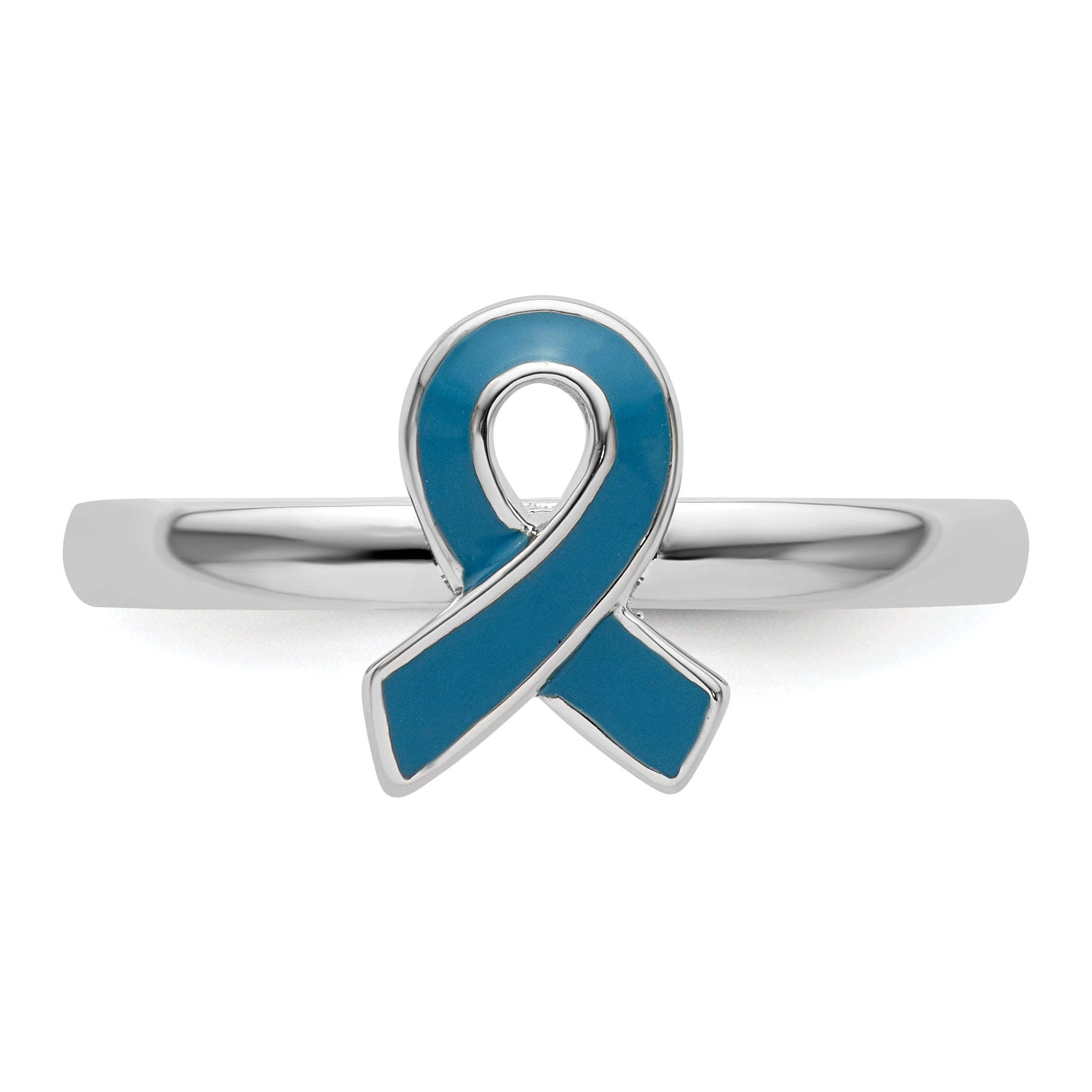 Sterling Silver Stackable Expressions Blue Enameled Awareness Ribbon Ring