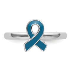 Sterling Silver Stackable Expressions Blue Enameled Awareness Ribbon Ring