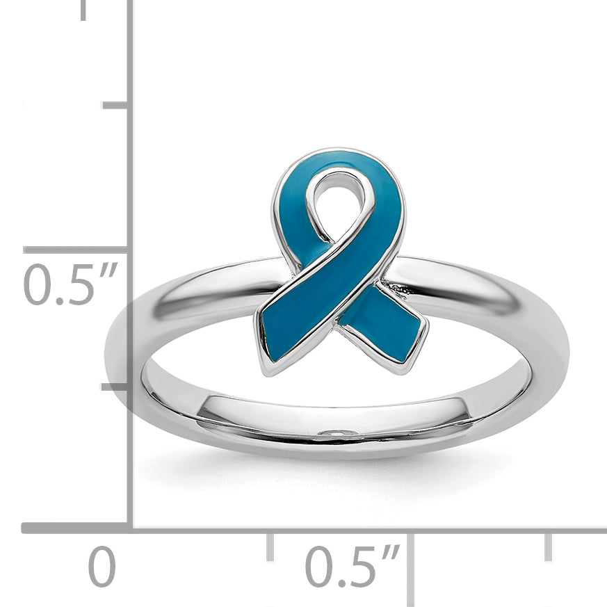 Sterling Silver Stackable Expressions Blue Enameled Awareness Ribbon Ring