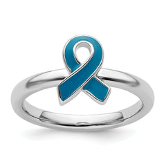 Sterling Silver Stackable Expressions Blue Enameled Awareness Ribbon Ring