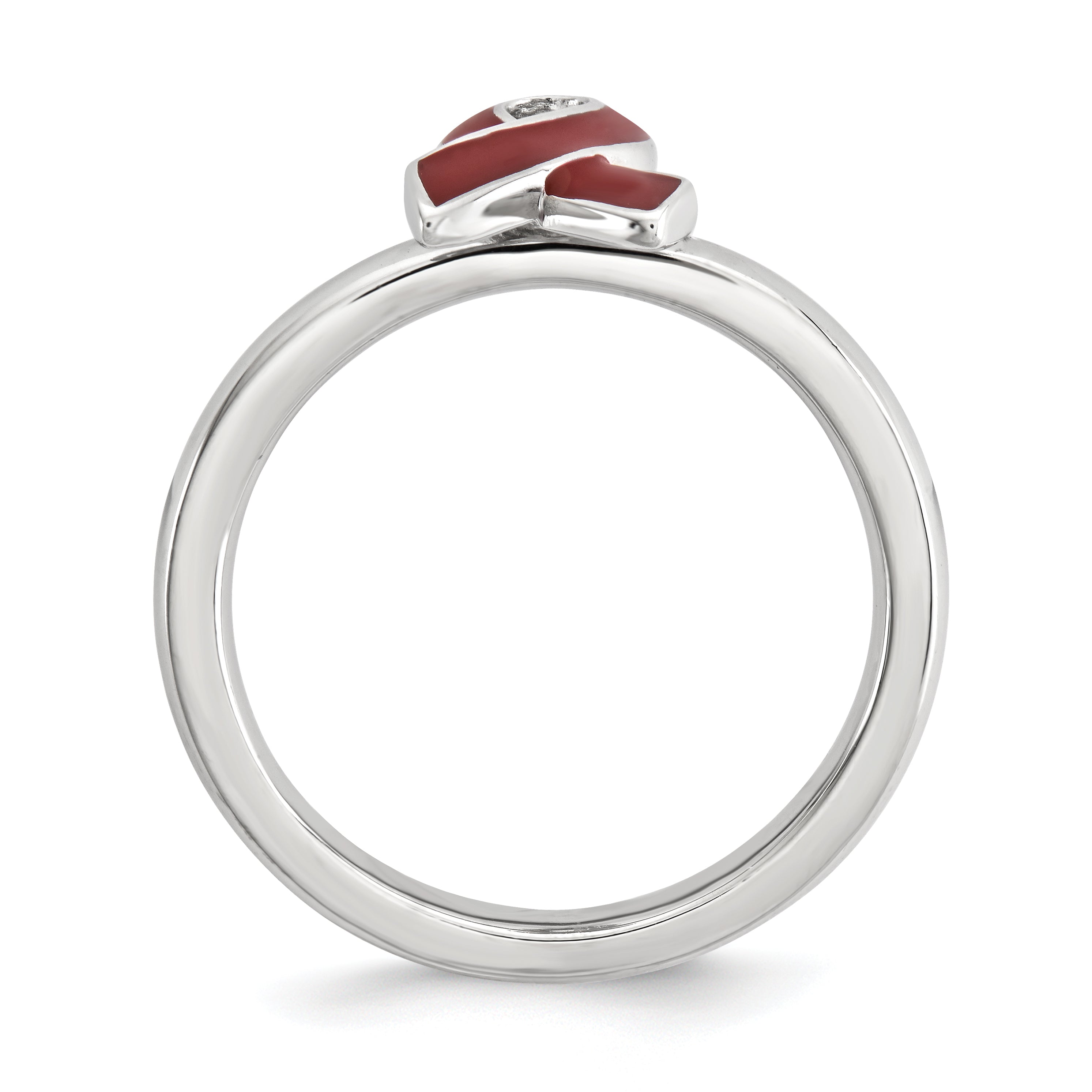 Sterling Silver Stackable Expressions Red Enameled Awareness Ribbon Ring