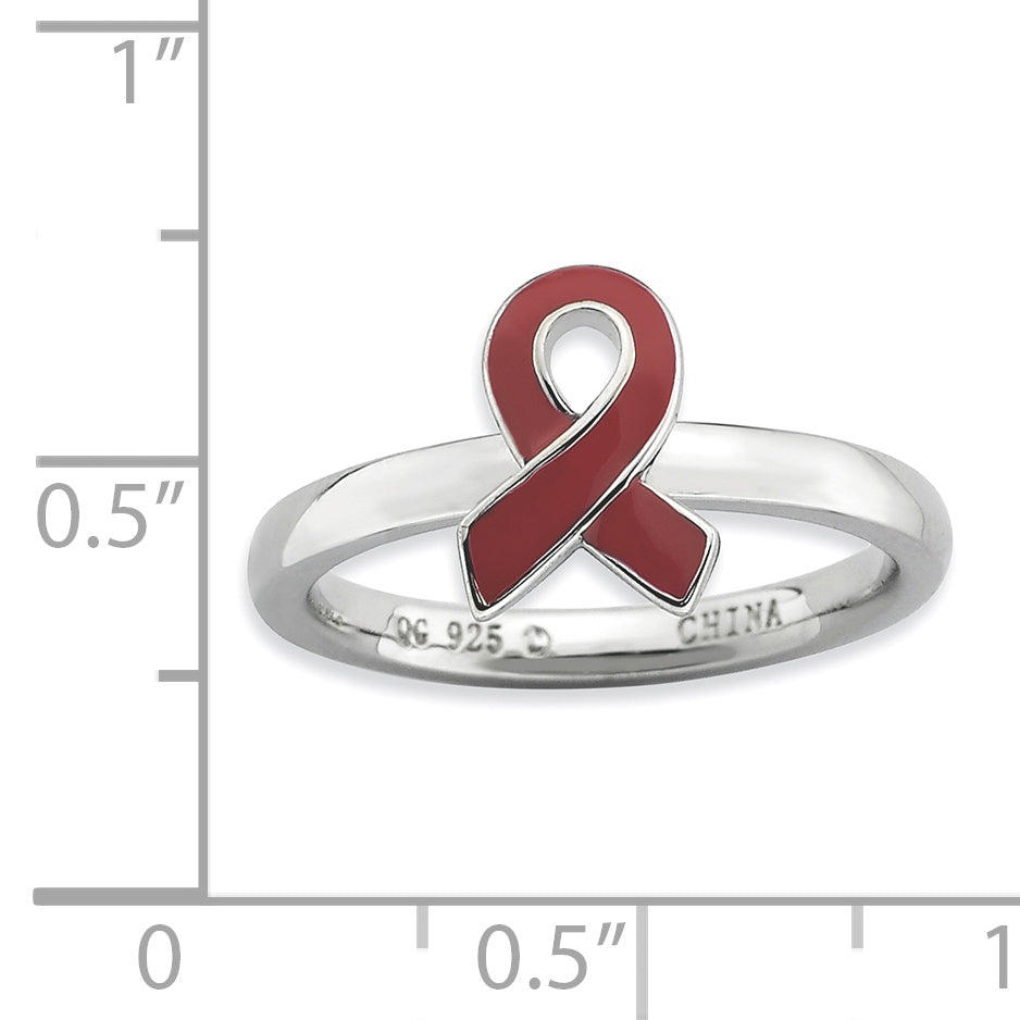 Sterling Silver Stackable Expressions Red Enameled Awareness Ribbon Ring